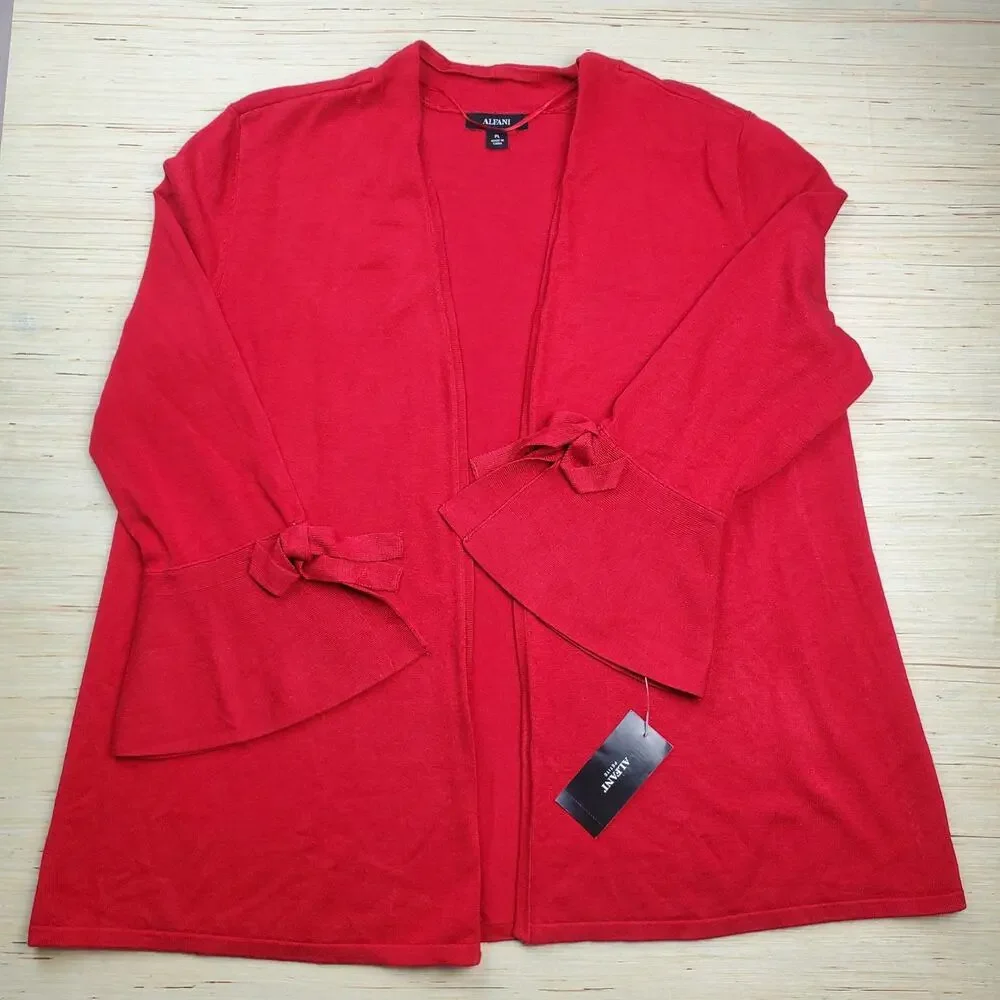 ALFANI Red Bell Sleeve Open Cardigan Sweater